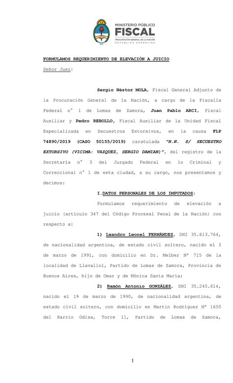 Requerimiento D Elevaciona Juicio Por El Fiscal Elementos De Derecho