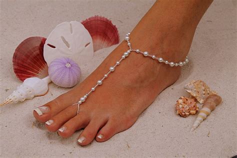 Barefoot Sandal Simply Elegant White Pearls Silver Beads Etsy