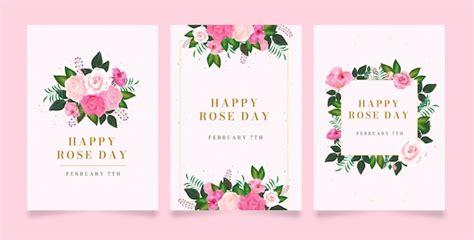 Free Vector | Realistic rose day greeting cards collection