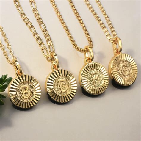 gold filled initial necklace  alphabet medallion pendant etsy