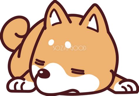 柴犬が寝ている爆睡 挨拶の犬の無料イラスト69899 素材good