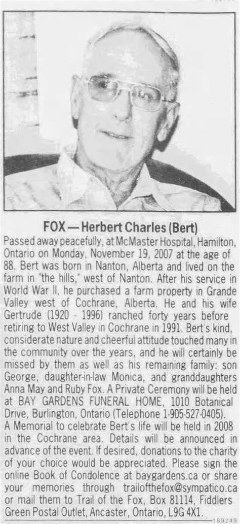 Obituary For Herbert Charles Fox Aged 88 ™