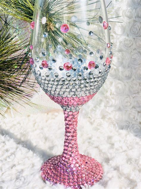 Rhinestone Bling Stem Wine Glass Pink Rhinestones Diamond Etsy