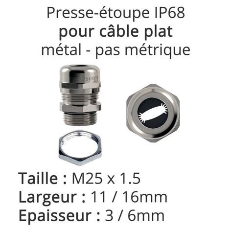 Presse étoupe IP68 métal pour câbles plats