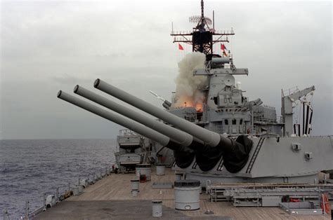 The Battleship Uss Iowa Bb Launches A Harpoon Anti Ship Cruise