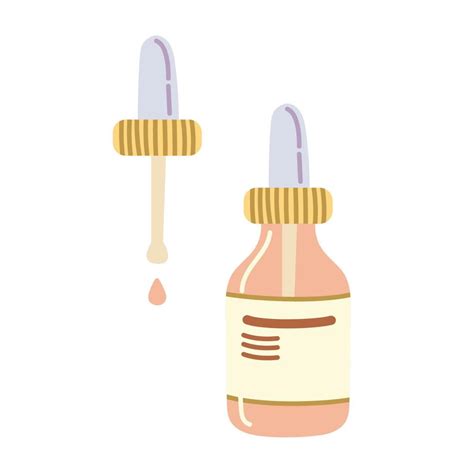 Glass Serum Bottle And Pipette Hand Drawn Cosmetic Product Vector