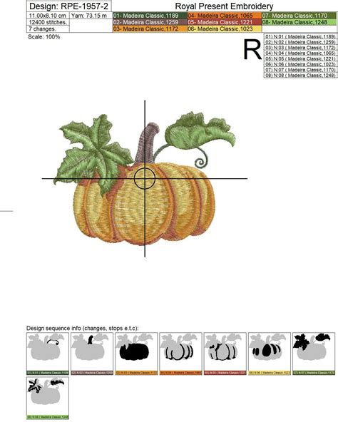 Three Pumpkins Machine Embroidery Designs 3 Sizes Royal Present