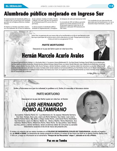 PARTES MORTUORIOS Y OBITUARIOS 04 DE MARZO DE 2024 El Heraldo