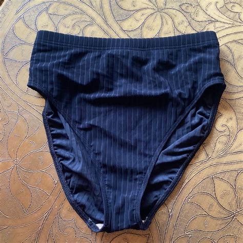 Vintage Swim Vintage Ninties S High Waisted High Cut Black Ribbed Bikini Bottoms Large