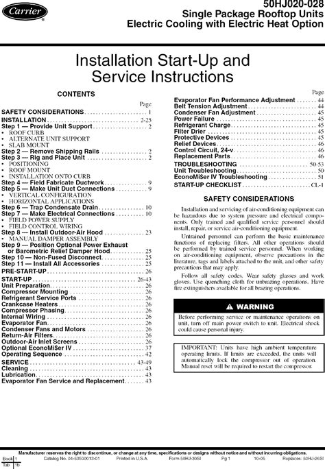 CARRIER Package Units(both Units Combined) Manual L0502457