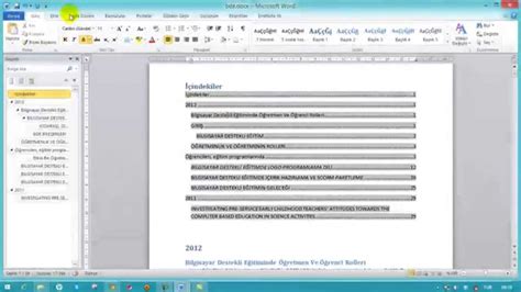 Ms Word I Indekiler Tablosu Ekleme Youtube