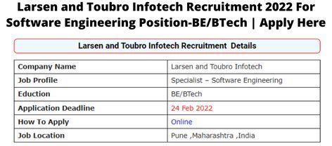 Larsen And Toubro Infotech Recruitment 2022 For Software Engineering