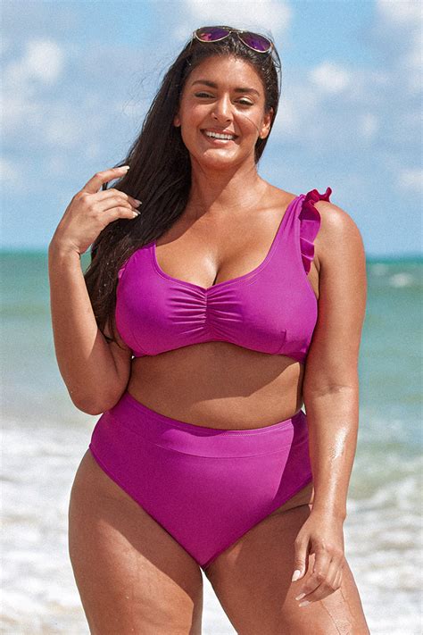 Amira Fuchsia High Waisted Plus Size Bikini Bottom