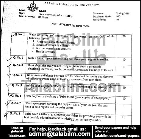 Compulsory English I Code No Spring Past Papers Aiou