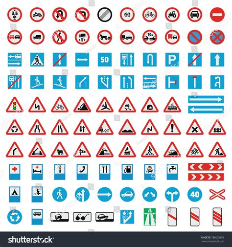 Traffic Road Safety Sign Collection Icons Stock Illustration 786003883 Shutterstock