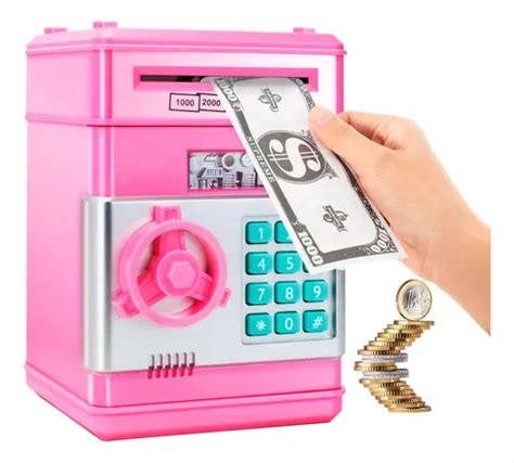 Cofre Digital Eletrônico Puxador Notas Moedas Automático Cor Rosa