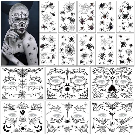 16 Blätter Halloween Gesicht Tattoos Spinnen Halloween Spinnen Tattoos