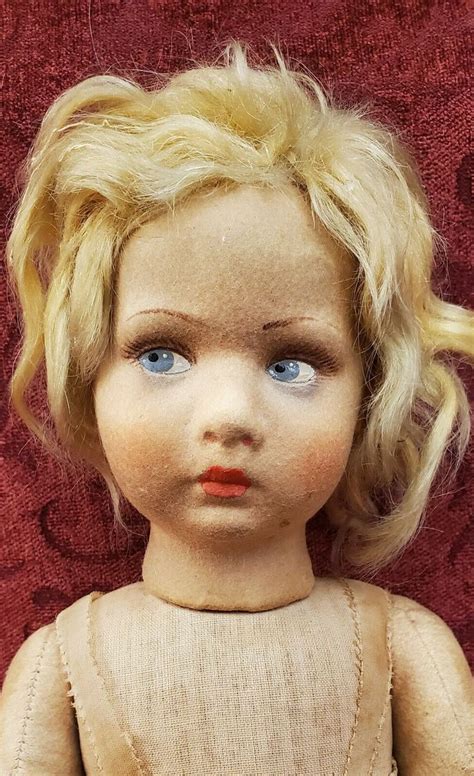 Vintage Cloth Lenci Doll Beautiful Face Blonde Hair In Blue Side