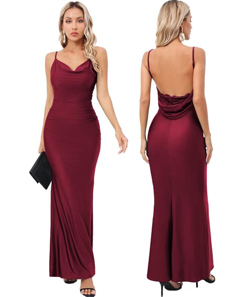 Capuffy Women Drape Neck Formal Maxi Dresses Lace Backless Cocktail
