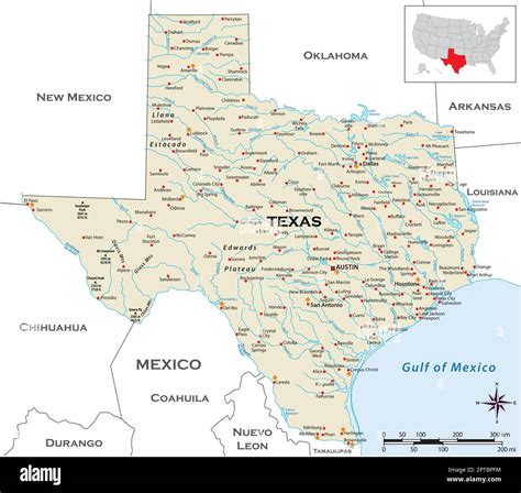 Highly Detailed Physical Map Of The Us State Of Texas Stock Vector