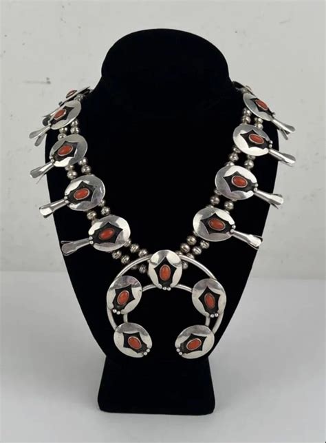 Sterling Silver Navajo Red Coral Squash Blossom Necklace Ebay