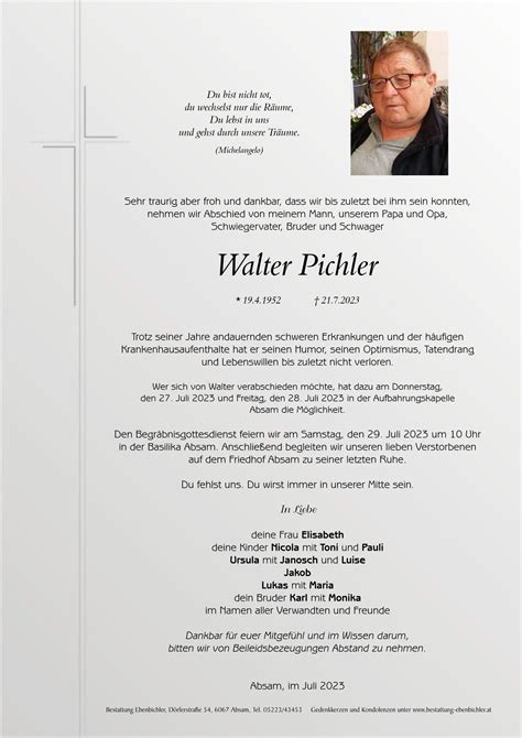 Walter Pichler Bestattung Ebenbichler