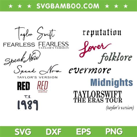 Eras Tour Album Text SVG PNG, Taylor Swift All Albums SVG, Red Taylors ...