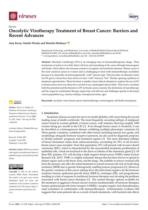 Pdf Oncolytic Virotherapy Treatment Of Breast Cancer Barriers And Recent Advances