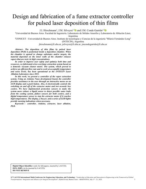 Pdf Design And Fabrication Of A Fume Extractor Controller For Pulsed