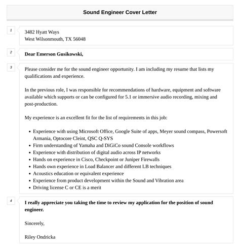 Sound Engineer Cover Letter Velvet Jobs