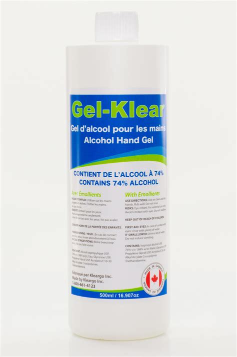 Gel-Klear - Alcohol Hand Gel, 500ml - Contains 74% alcohol - Kleargo