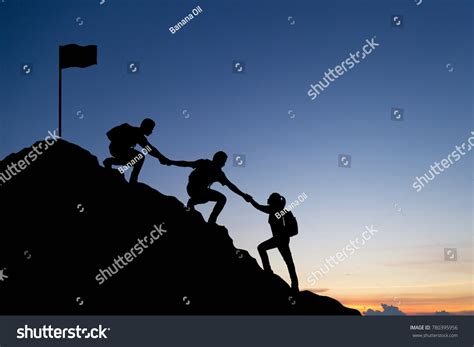 Silhouette People Helping Each Other Hike Stock Illustration 780395956 Shutterstock