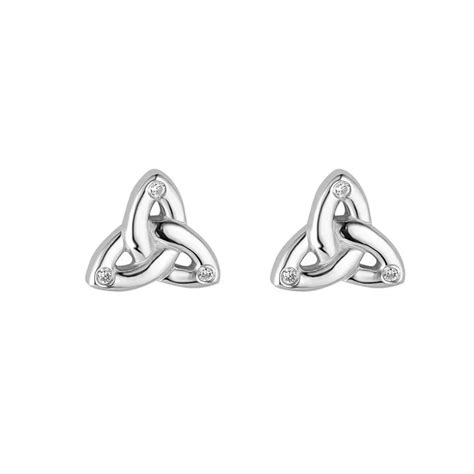 Sterling Silver Flush Set Cz Trinity Knot Stud Earrings Irish Jewelry