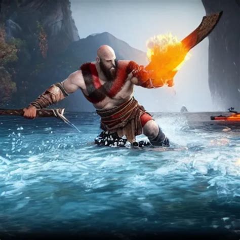 Screenshot Of The Game God Of War With Kratos Jumping Stable