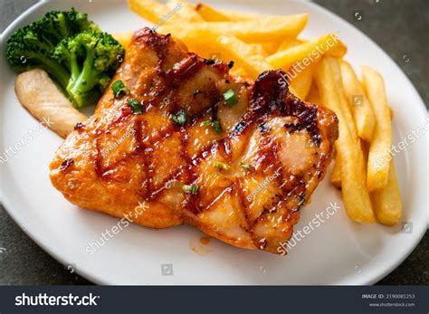 Grilled Chicken Steak Potato Chips French Stock Photo 2190081253 ...