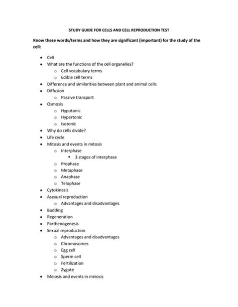 Study Guide For Cells And Cell Reproduction Test Pdf