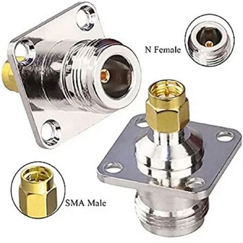 Rf Coaxial Adapter N Female To Sma Male 4 Hole Flange Panel Adapter 500 Mhz Contact Material