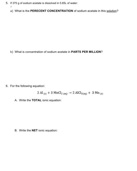 Solved 5 If 375 G Of Sodium Acetate Is Dissolved In 5 65L Chegg