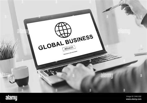 laptop screen displaying  global business concept stock photo alamy