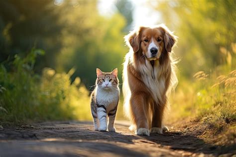 Premium AI Image | Cat and dog walking together in a summer park