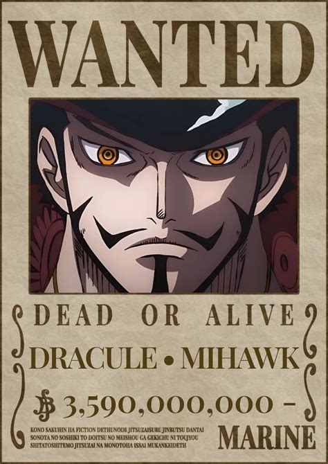 One Piece Cartaz De Procurado Atualizado Dracule Mihawk Imagenes De