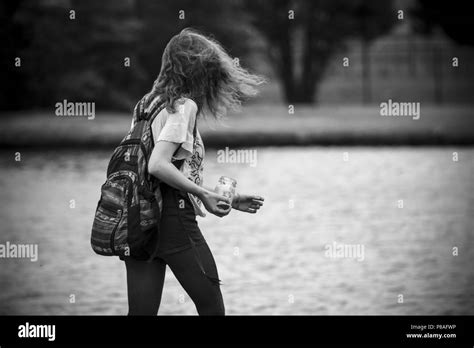 Walking On A Windy Day Stock Photo Alamy