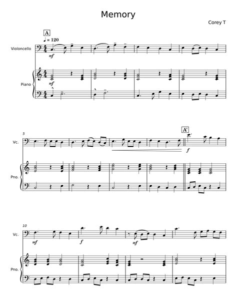 Memory Sheet Music For Piano Cello Solo