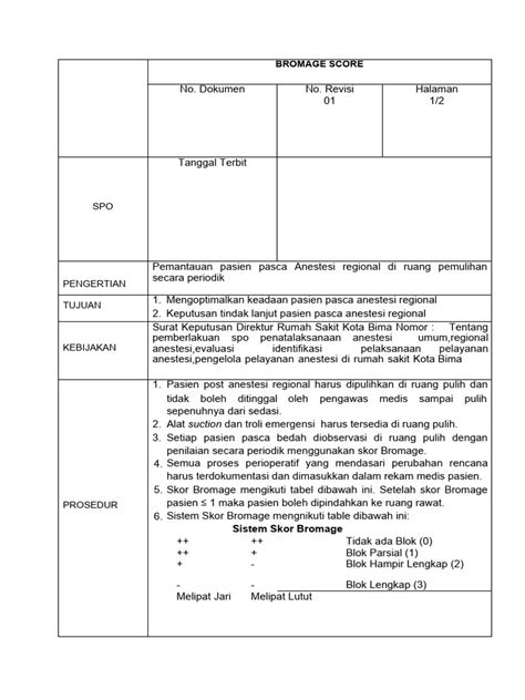 SOP Bromage Scale | PDF