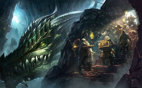 HD wallpaper: Fantasy, Dwarf, Dragon, Man, Torch, Treasure | Wallpaper ...