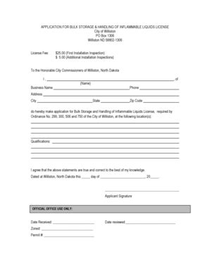 Fillable Online Application For Bulk Storage License City Of