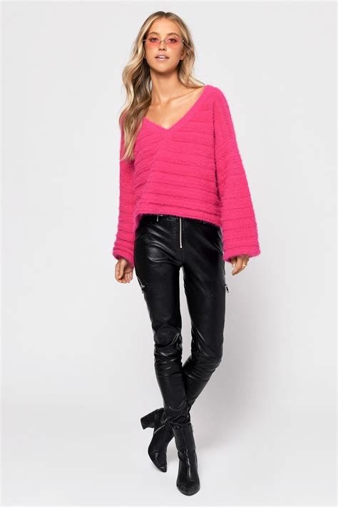 Hot Pink Sweater Slouchy Sweater Hot Pink Fuzzy Sweater