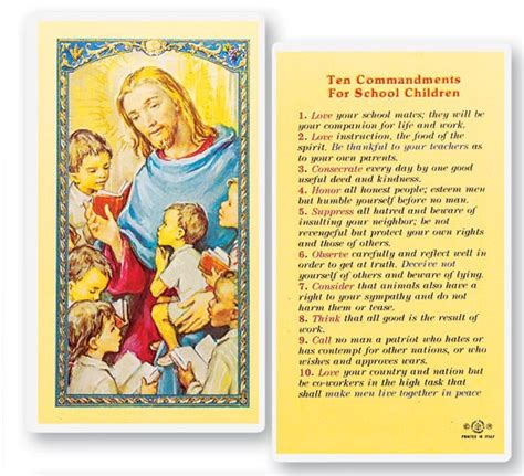 1 Prayer Card .99 each Ten Commandments School Kids Laminated Prayer Card