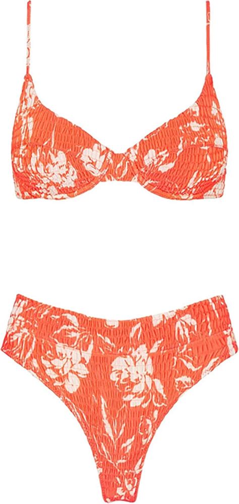 Amazon Avanova Women S Floral Print High Waisted Ribbed Underwired Thong Bikini Sets