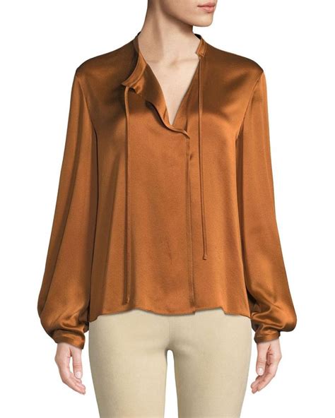 Gorgeous Burnt Orange Satin Silk Blouse Popover Blouse Blouse Tie